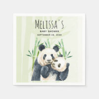 Cute Panda Pair y Bamboo Watercolor Baby Shower