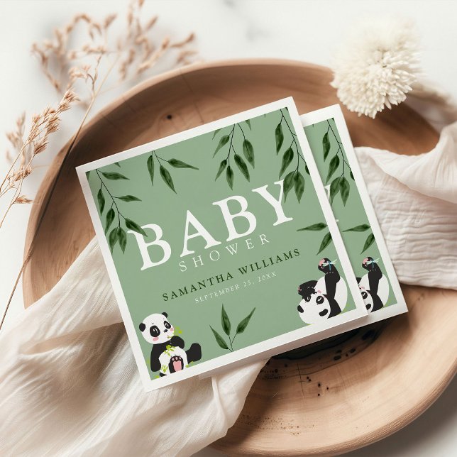 Servilleta De Papel Cute Panda y Foliage Neutral Baby Shower (Subido por el creador)