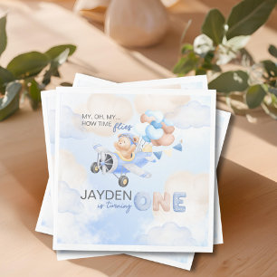 Servilleta De Papel Cute Pastel Azul Marrón Oso de Bebé Cumple Uno