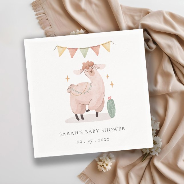 Servilleta De Papel Cute Pastel Cactus Boho Llama Baby Shower (Subido por el creador)