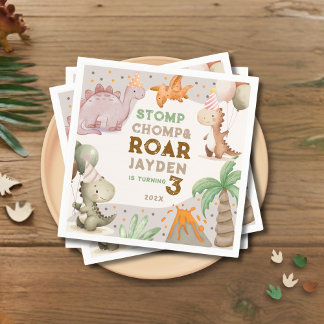 Servilleta De Papel Cute Pastel Dinosaur Birthday Party