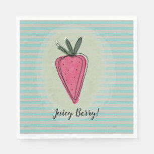 Servilleta De Papel Cute Pastel Green Stripes Juicy Strawberry Napkins