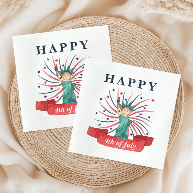 Servilleta De Papel Cute Patriótico Rojo Blanco y Azul 4 de Julio (Cute Patriotic Red White And Blue 4th of July Napkins)