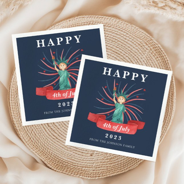 Servilleta De Papel Cute Patriótico Rojo Blanco y Azul 4 de Julio (Cute Statue Of Liberty Blue Happy 4th Of July Napkins)