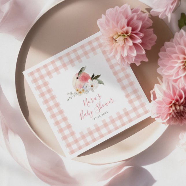 Servilleta De Papel Cute Peach Gingham Frame Baby Shower (Subido por el creador)