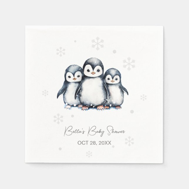 Servilleta De Papel Cute Penguin Winter Baby Shower (Anverso)