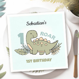 Servilleta De Papel Cute Personalizado Dinosaur Blue Green Boy Primer