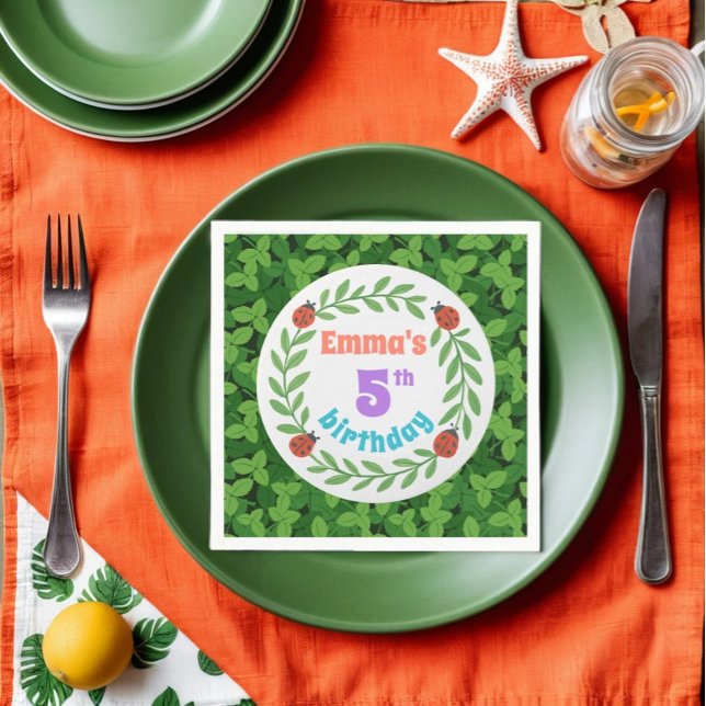 Servilleta De Papel Cute Personalizado Ladybug & Leaf 5º cumpleaños (Subido por el creador)