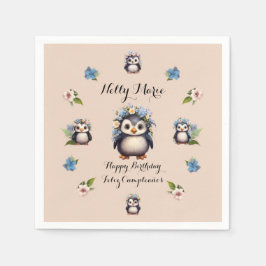 Servilleta De Papel Cute pingüinos nombra texto bilingüe Feliz cumplea