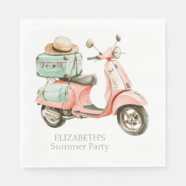 Servilleta De Papel Cute Pink and Aqua Coastal Scooter