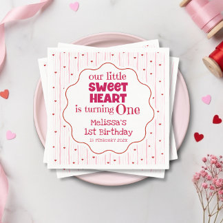 Servilleta De Papel Cute Pink and Red Little SweetHeart Turning One