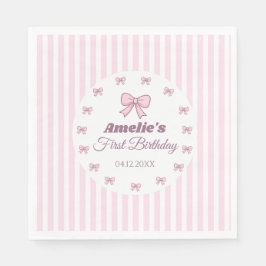 Servilleta De Papel Cute Pink Bow 1st Birthday Party