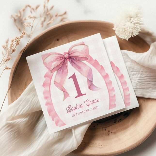 Servilleta De Papel Cute Pink Bow Coquette primer cumpleaños (Subido por el creador)