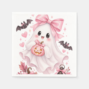 Servilleta De Papel Cute Pink Bow Fantasma Halloween Sticker
