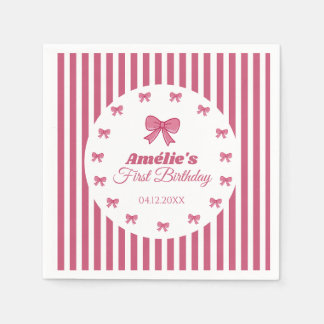 Servilleta De Papel Cute Pink Bow Girl First Birthday 