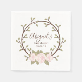 Servilleta De Papel Cute Pink Floral Wreath Baby Shower