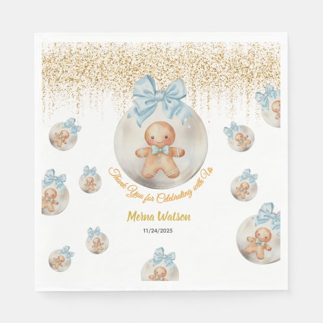 Servilleta De Papel  Cute Pink Gingerbread boy in Christmas Bauble  (Anverso)