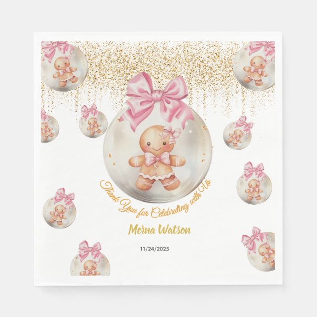 Servilleta De Papel  Cute Pink Gingerbread Girl in Christmas Bauble  (Anverso)