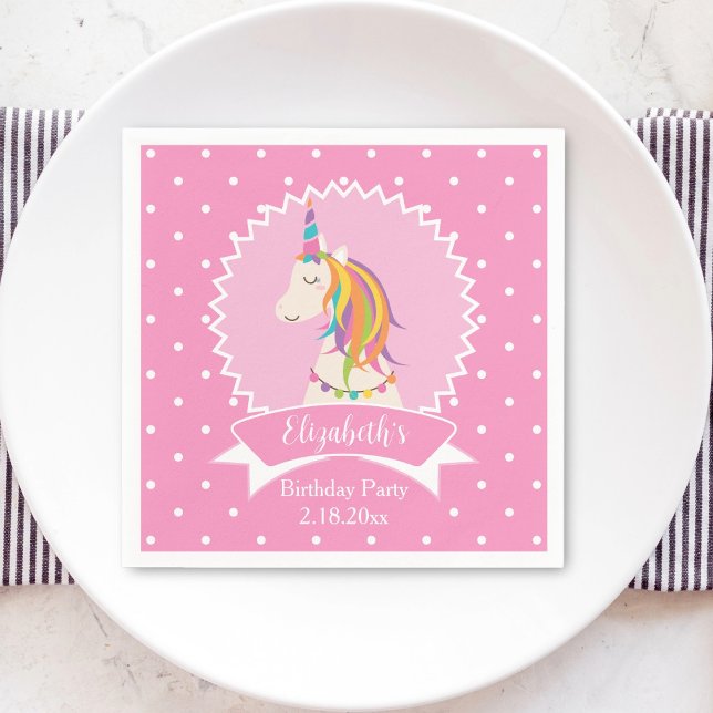 Servilleta De Papel Cute Pink Polka Dots Magical Unicornio Chica Cumpl (Subido por el creador)