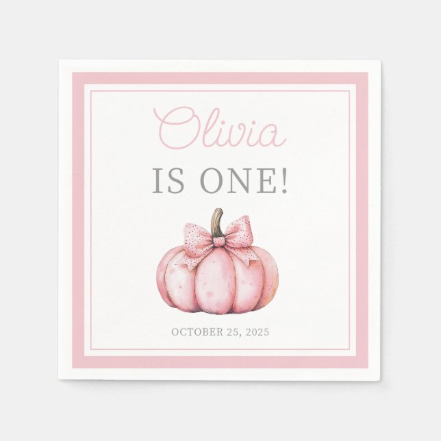 Servilleta De Papel Cute Pink Pumpkin Baby Girl First Birthday (Anverso)