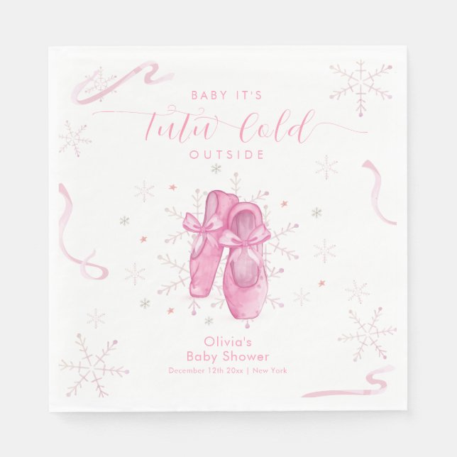 Servilleta De Papel Cute Pink Snowflake Ballerina Girl Baby Shower  (Anverso)