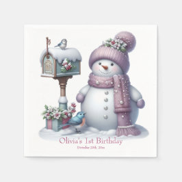 Servilleta De Papel Cute Pink Snowman Winter Birthday