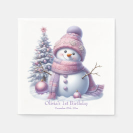 Servilleta De Papel Cute Pink Snowman Winter Birthday