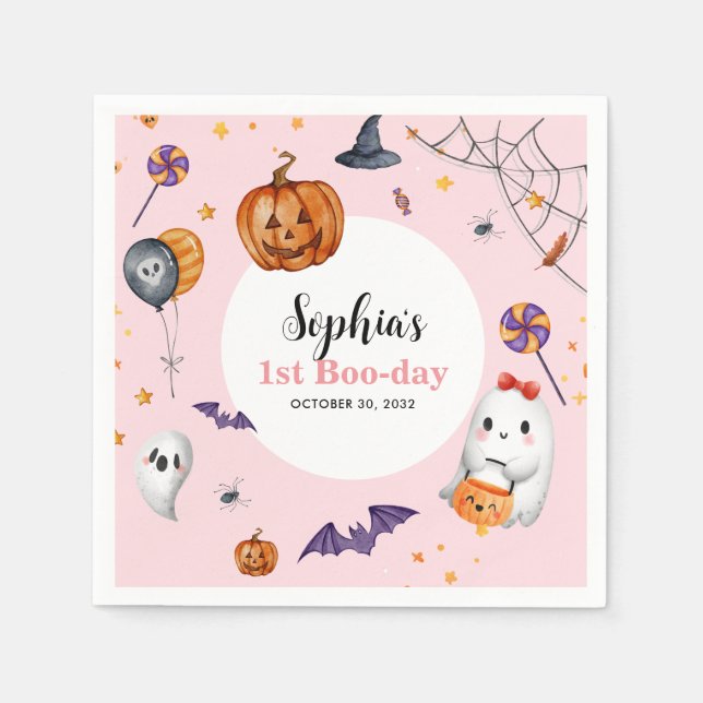 Servilleta De Papel Cute Pink Spooky Halloween Niños Cumpleaños (Anverso)