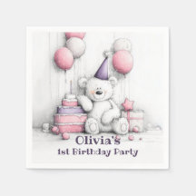 Cute Pink Teddy Bear Primer Fiesta de cumpleaños