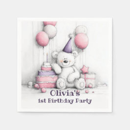 Servilleta De Papel Cute Pink Teddy Bear Primer Fiesta de cumpleaños
