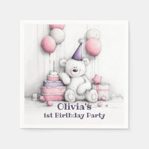 Servilleta De Papel Cute Pink Teddy Bear Primer Fiesta de cumpleaños