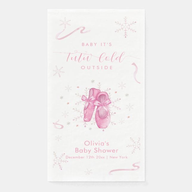 Servilleta De Papel Cute Pink Winter Snowflake Ballerina Baby Shower  (Anverso)