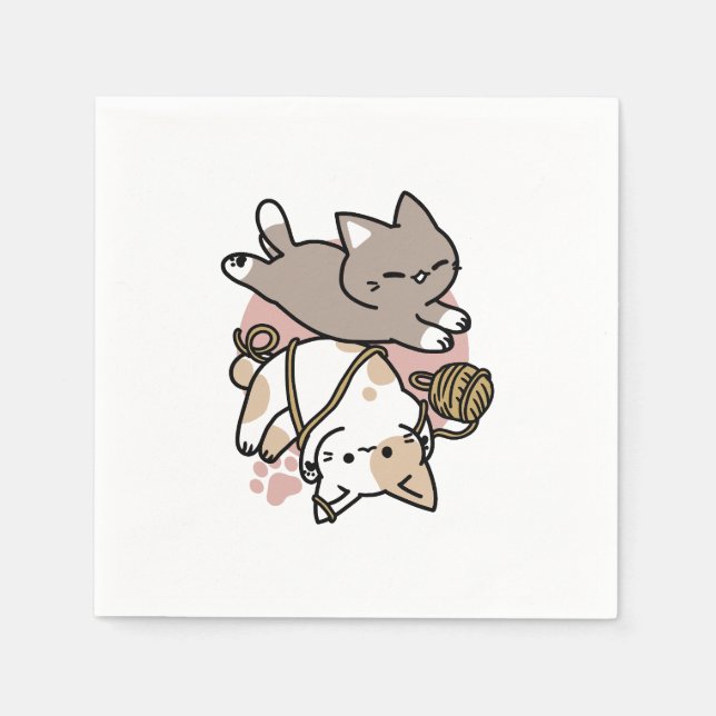 Servilleta De Papel Cute Playful Cats Design – Fun Paws and Play Art (Anverso)