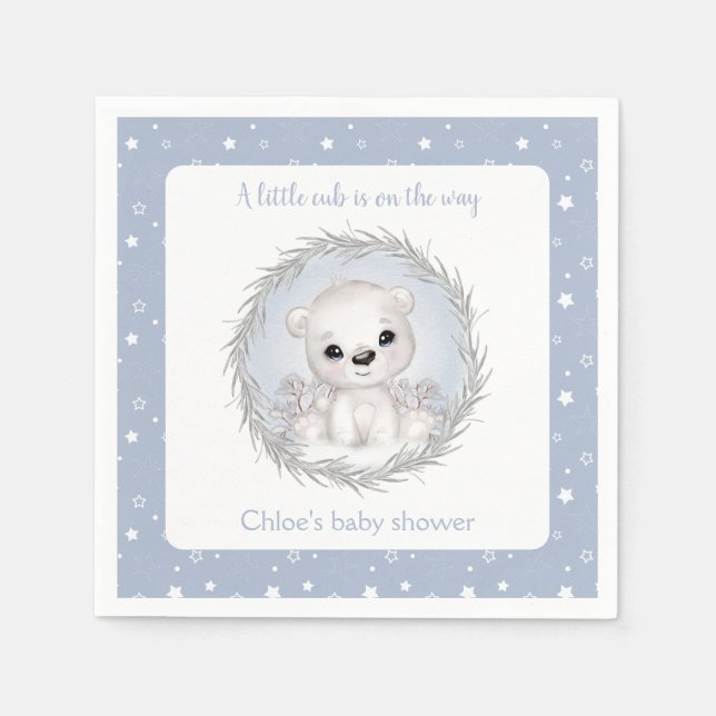 Servilleta De Papel Cute Polar Oso Azul Winter Boy Baby Shower (Anverso)