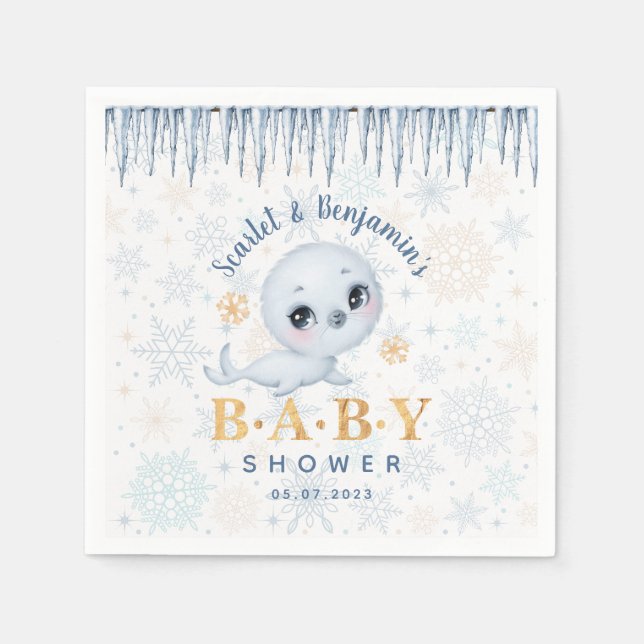 Servilleta De Papel Cute Polar Seol Arctic Baby Shower (Anverso)