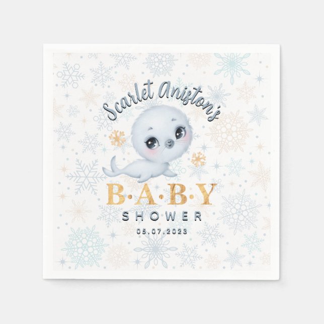 Servilleta De Papel Cute Polar Seol Arctic Baby Shower (Anverso)