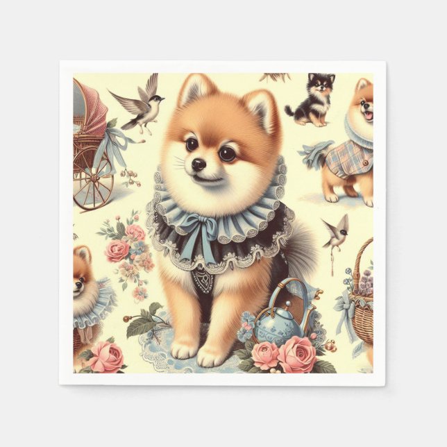 Servilleta De Papel Cute Pomeranian Painting (Anverso)