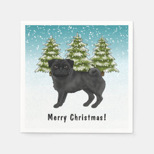 Servilleta De Papel Cute Pug Negro Perro de Dibujos Animados Bosque In