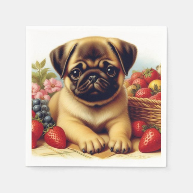 Servilleta De Papel Cute Pug Pintura de época (Anverso)