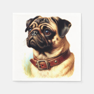 Servilleta De Papel Cute Pug Retro Pintura