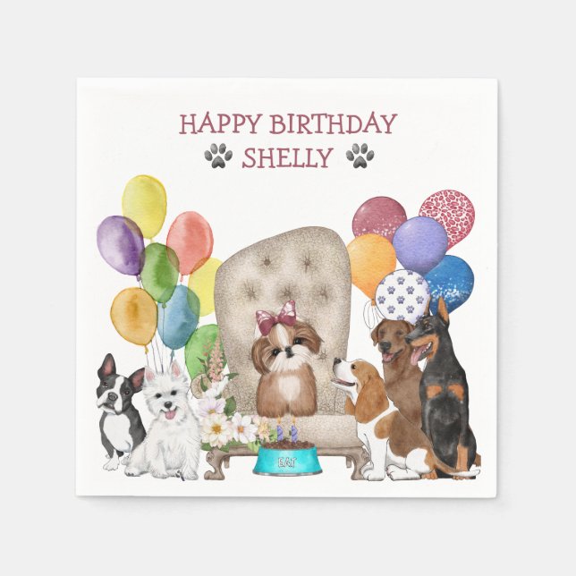 Servilleta De Papel Cute Puppies Wish Happy Birday (Anverso)