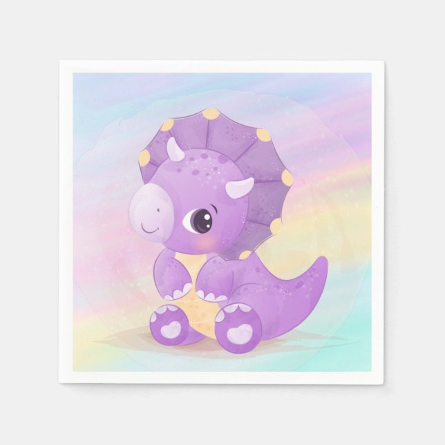 Servilleta De Papel Cute Purple Dinosaur Baby Shower (Anverso)