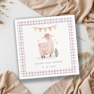 Servilleta De Papel Cute Purple Plaid Cactus Boho Llama Baby Shower