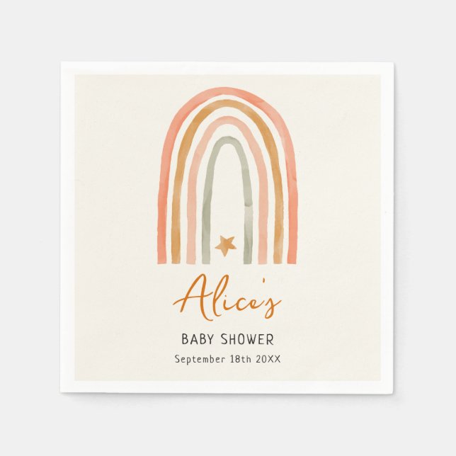 Servilleta De Papel Cute Rainbow Boho Baby Shower (Anverso)