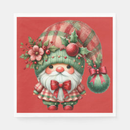 SERVILLETA DE PAPEL CUTE RED AND GREEN HOLIDAY CHRISTMAS GNOME