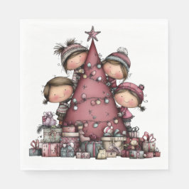 SERVILLETA DE PAPEL CUTE RED AND PINK HOLIDAY CHRISTMAS TREES