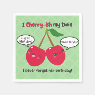 Servilleta De Papel Cute Red Cherry Kawaii Gemelos Cumpleaños