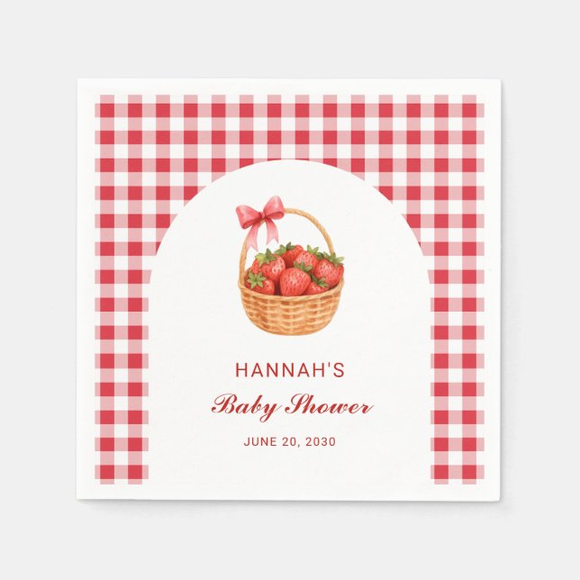 Servilleta De Papel Cute Red Gingham Strawberry Girl Baby Shower (Anverso)