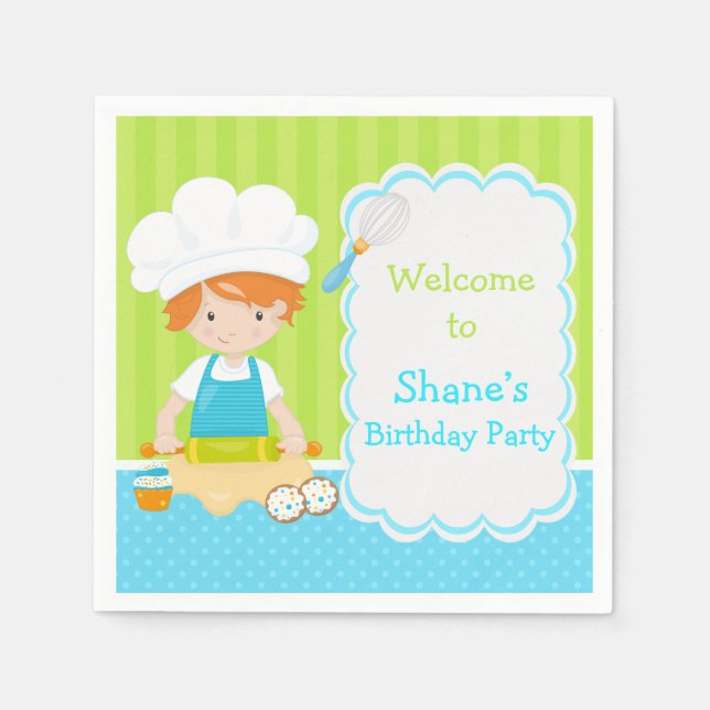 Servilleta De Papel Cute Red Hair Boy Baking Birday Party (Anverso)