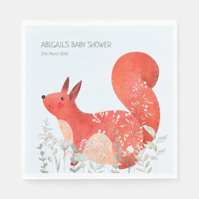 Servilleta De Papel Cute Red Squirrel Wildflower Boy Baby Shower (Anverso)